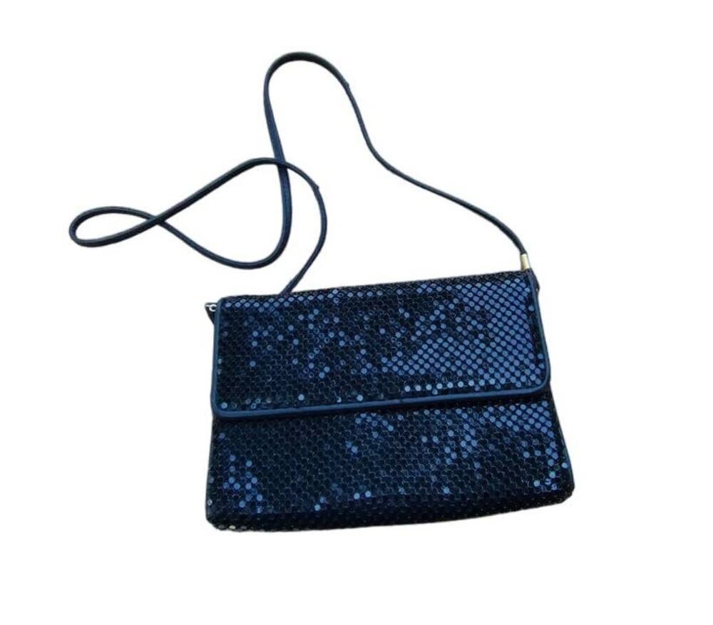 Whiting and Davis vintage Black Mesh evening Clutch with strap.